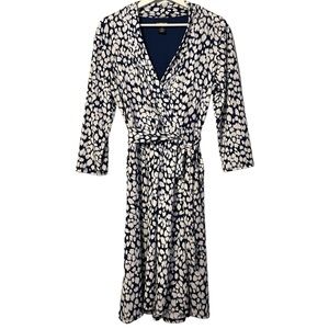Liz Claiborne Career Faux Wrapped Dress Blue Women’s Size Medium Midi Tie Waist